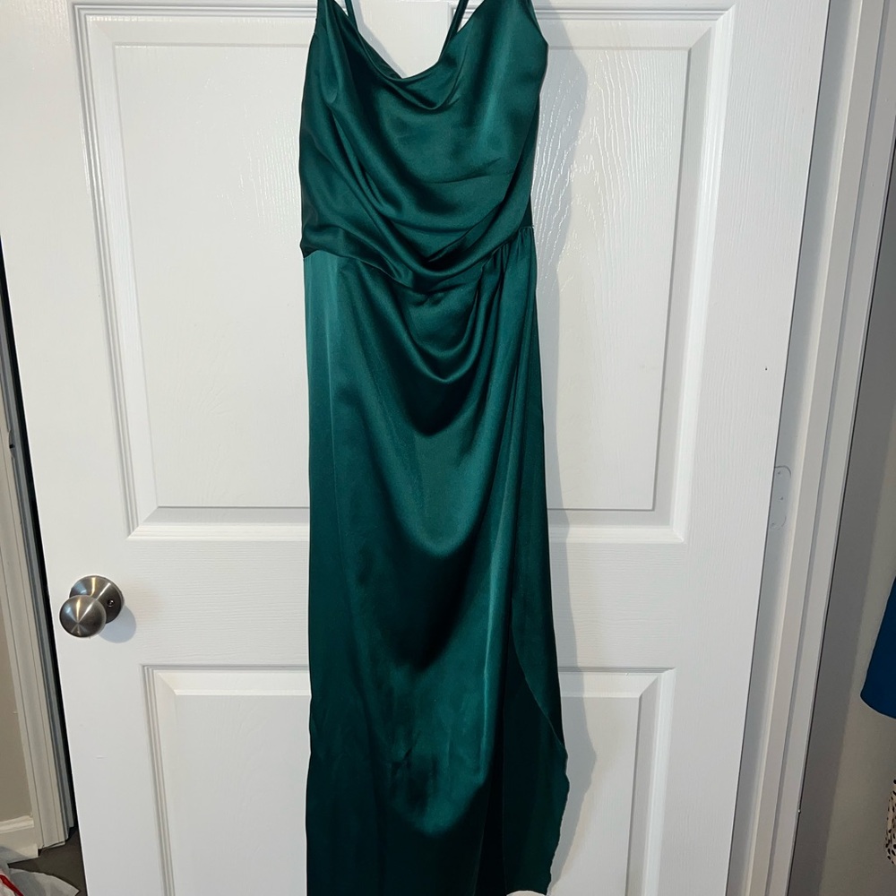 SHEIN Asymmetrical Emerald Green Satin Dress